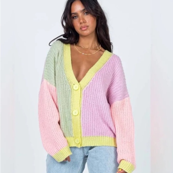 Princess Polly Sweaters - Princess Polly Naomi pastel color block chunky knit boxy cardigan size s/m